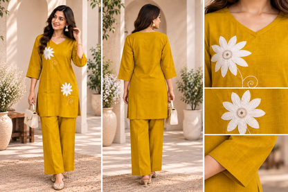 Rayon Floral Embroidered Kurti Co-ord Set